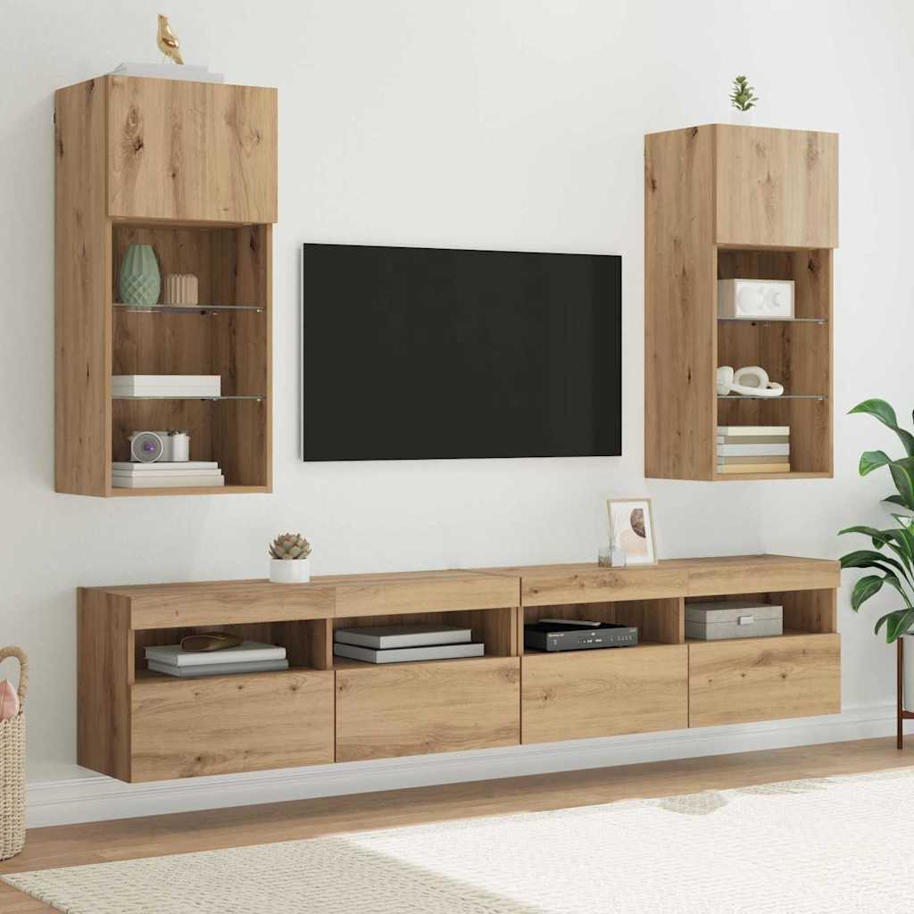 vidaXL Gabinetes para TV Montados en la Pared 2 pcs Roble artesanal