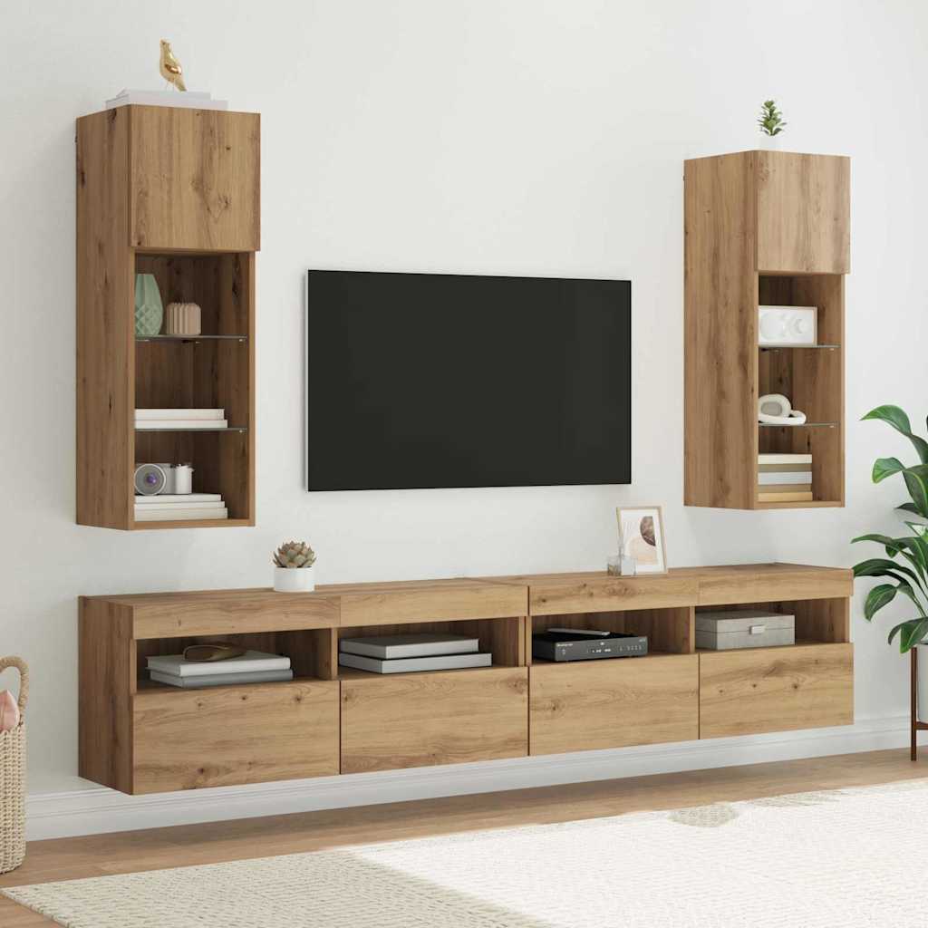 vidaXL Gabinetes para TV Montados en la Pared 2 pcs Roble artesanal