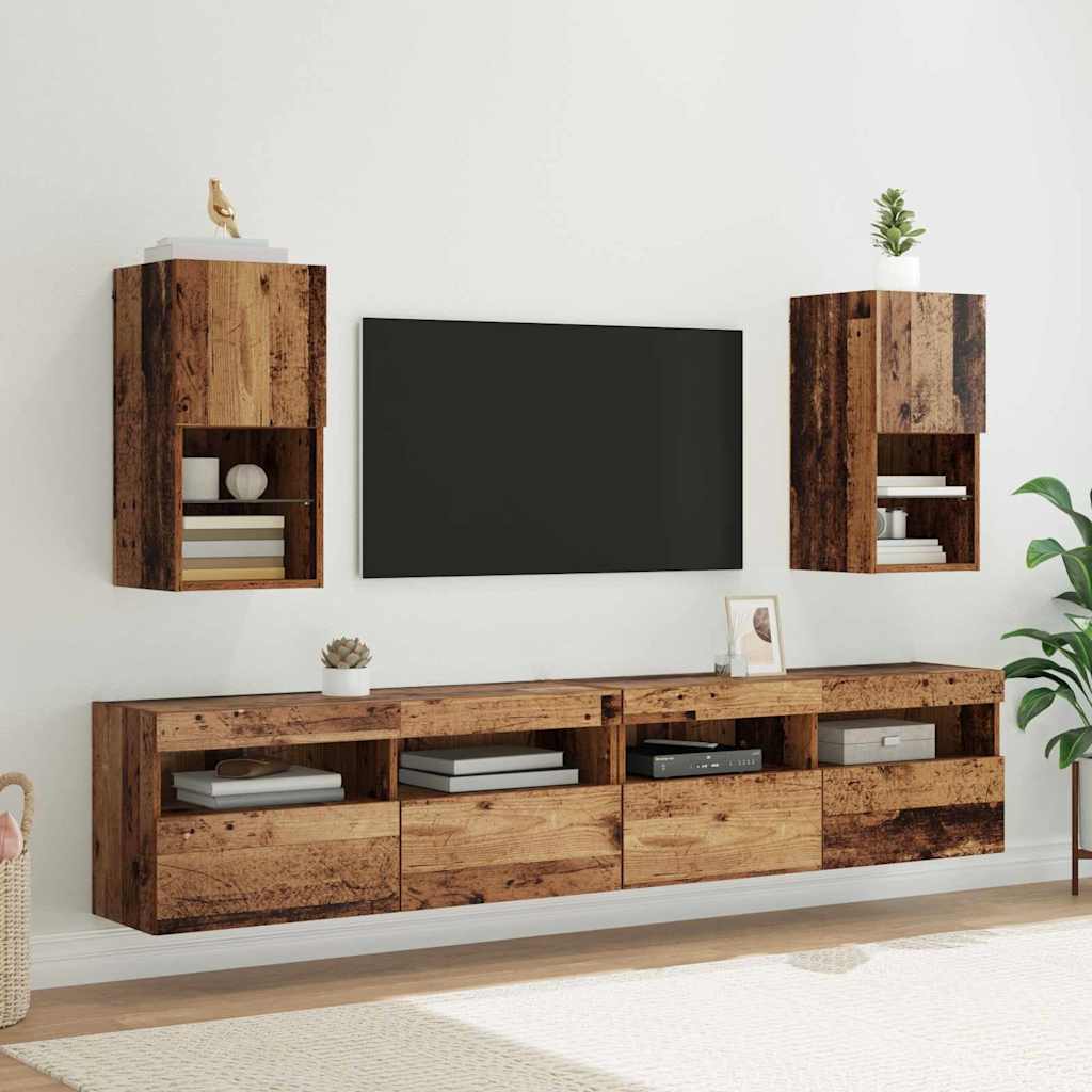 vidaXL Gabinetes para TV Montados en la Pared 2 pcs Madera Vieja