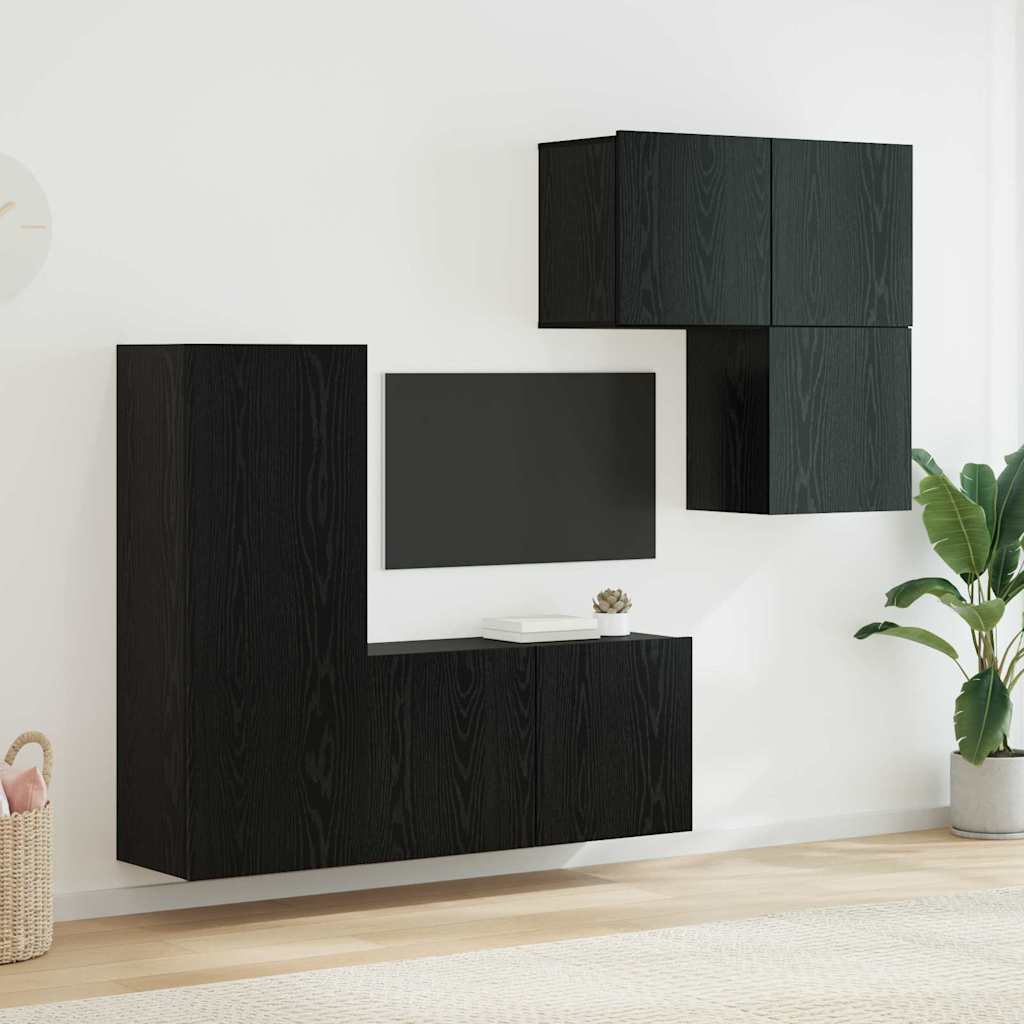 vidaXL Mueble de TV 4 pcs Roble Negro Madera de ingeniería