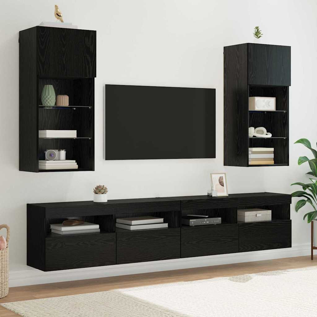vidaXL Gabinetes para TV Montados en la Pared 2 pcs Roble Negro