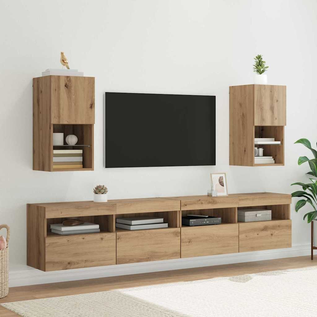 vidaXL Gabinetes para TV Montados en la Pared 2 pcs Roble artesanal