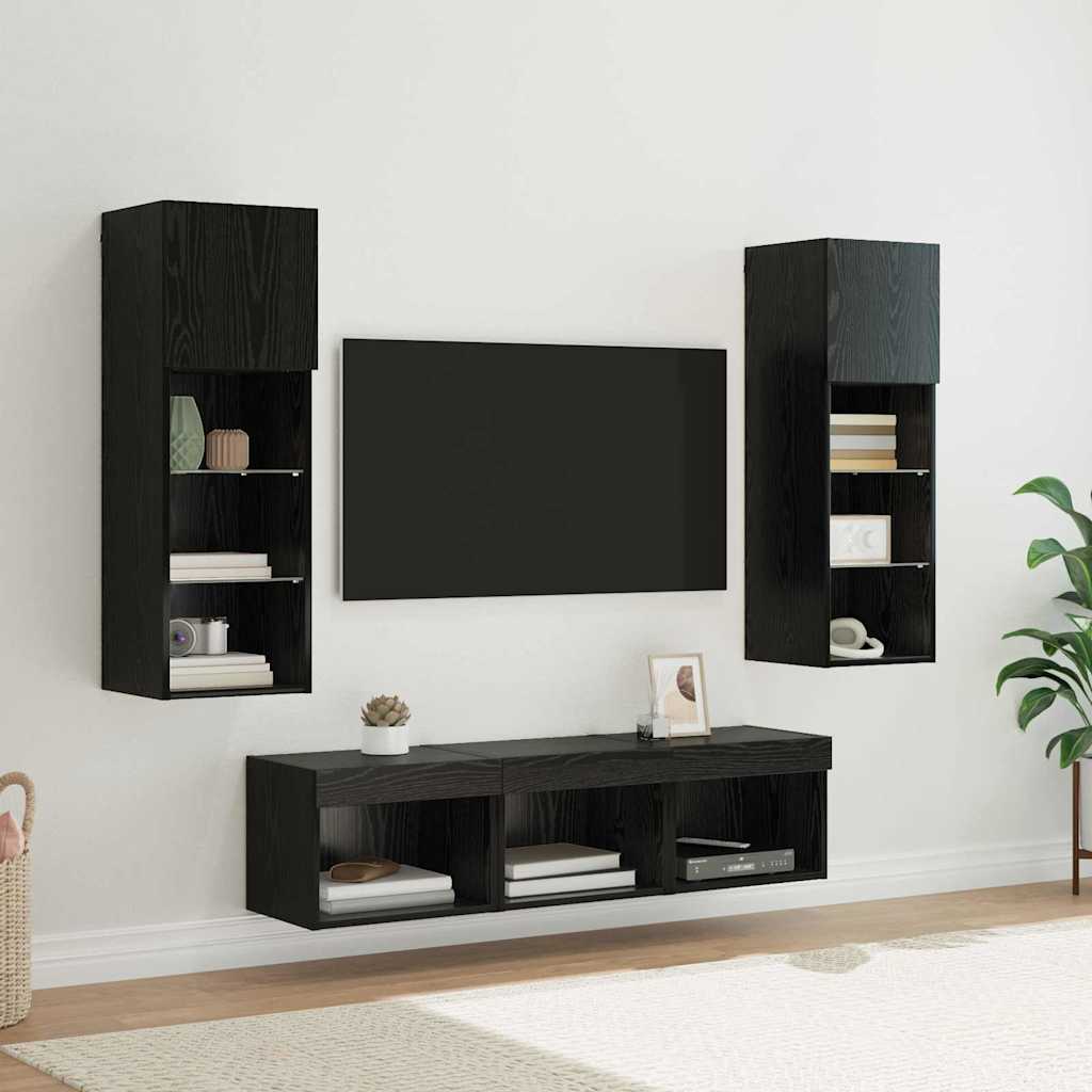 vidaXL Unidades de pared para TV 5 pcs Roble Negro 60 x 30 x 30 cm