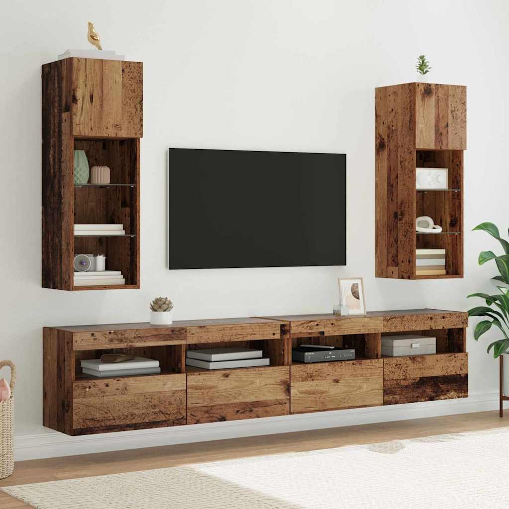 vidaXL Gabinetes para TV Montados en la Pared 2 pcs Madera Vieja