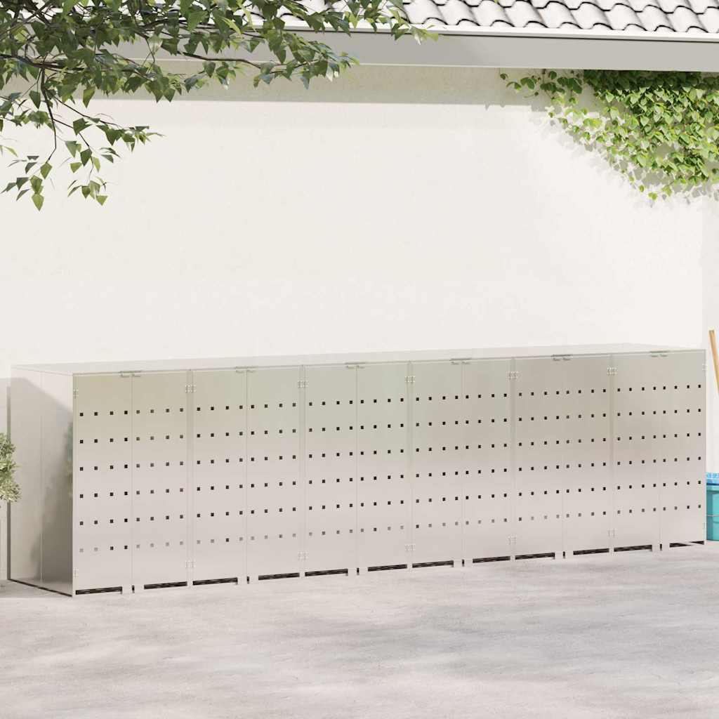 vidaXL Wagenmüllbehälter für 6 Behälter Silber 408 x 77,5 x 115,5 cm