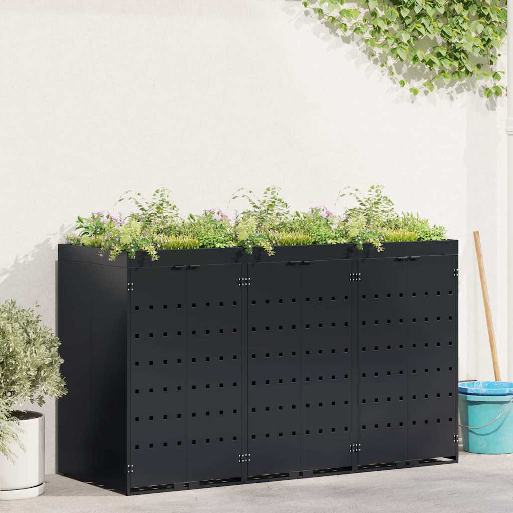 vidaXL Wagenmüllbehälter für 3 Behälter Schwarz 204 x 77,5 x 121,5 cm
