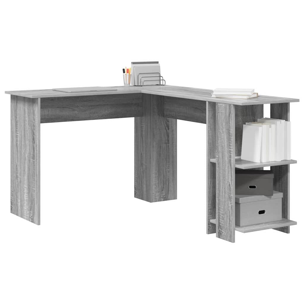 vidaXL Eck-Schreibtisch mit Regal Graues Sonoma 140 x 113,5 x 75 cm - Image 3