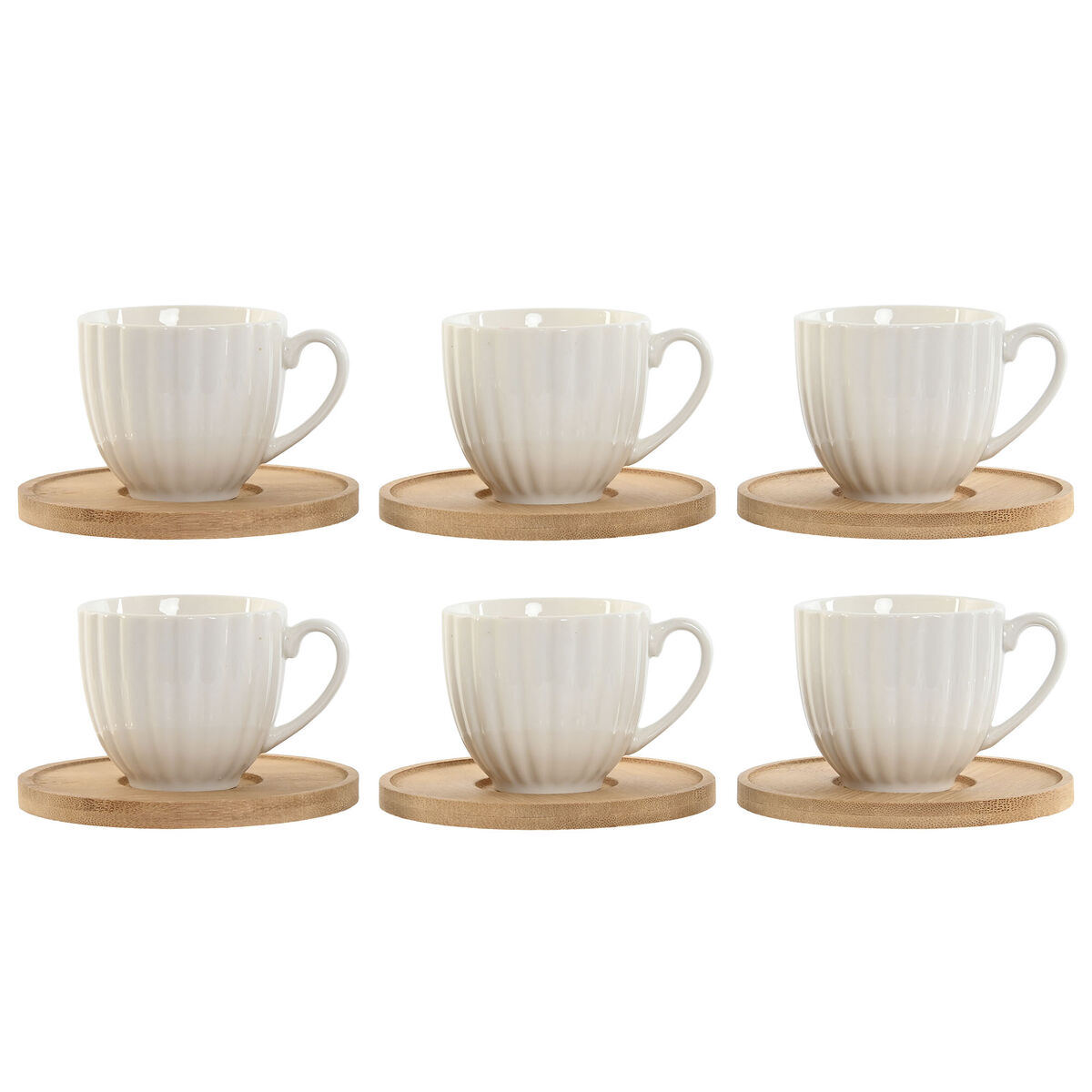 Set di 6 Tazze con Piatto Home ESPRIT Bianco Bambù Porcellana 90 ml