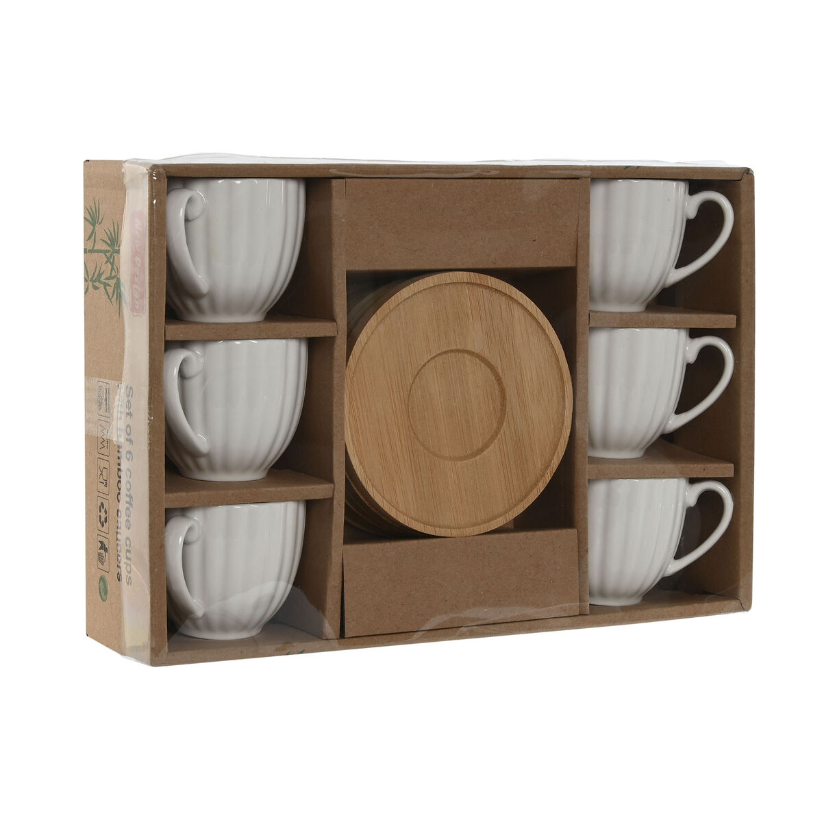 Set di 6 Tazze con Piatto Home ESPRIT Bianco Bambù Porcellana 90 ml - Image 4
