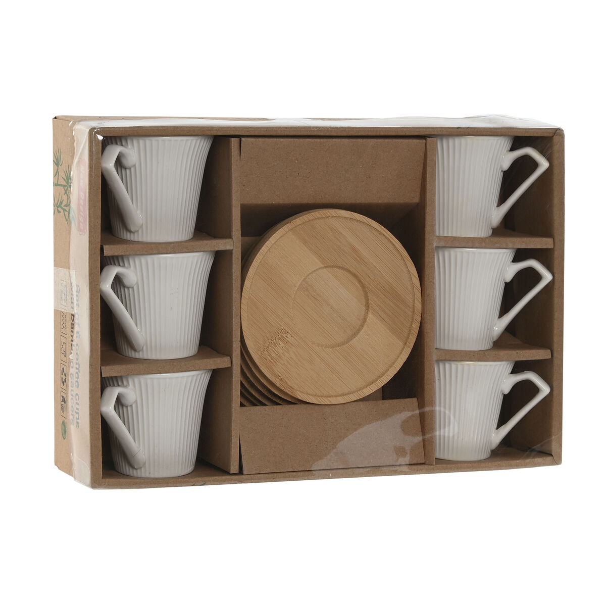 Set di 6 Tazze con Piatto Home ESPRIT Bianco Bambù Porcellana 90 ml - Image 4
