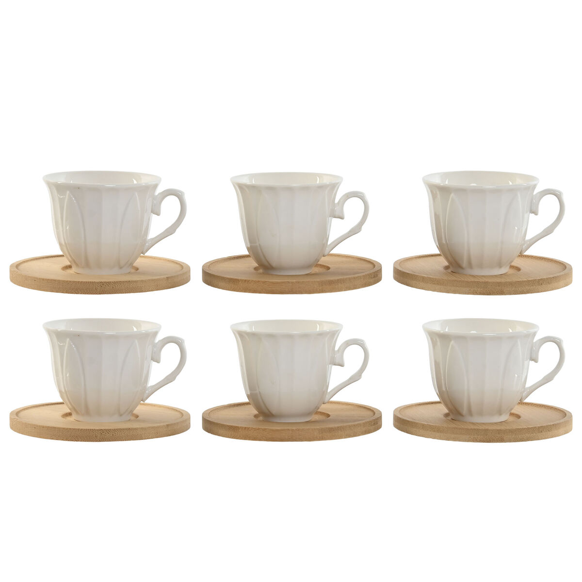 Set di Tazze da Caffè Home ESPRIT Bianco Bambù Porcellana 90 ml