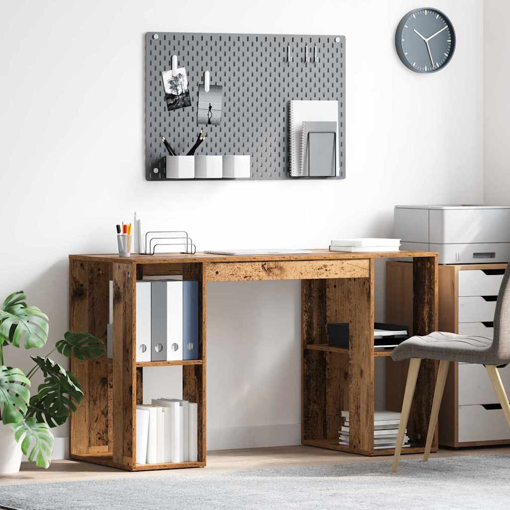 vidaXL Escritorio con estante Madera envejecida 130 x 50.5 x 75 cm