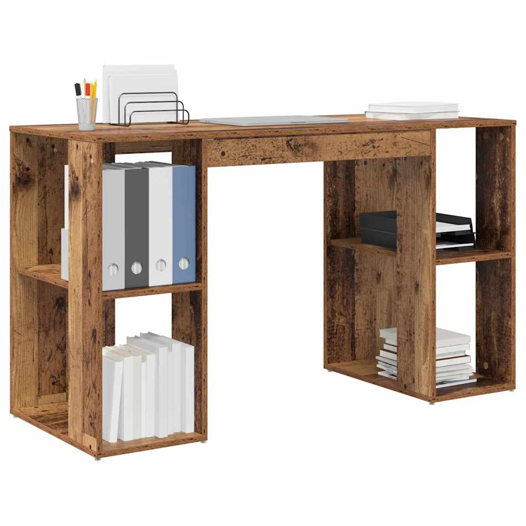 vidaXL Schreibtisch mit Regal Altholz 130 x 50,5 x 75 cm Holzwerkstoff - Image 3