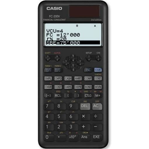 Calcolatrice Scientifica - Casio - FC-200v - Display A 4 Righe - Alimentazione Solare - 103 G