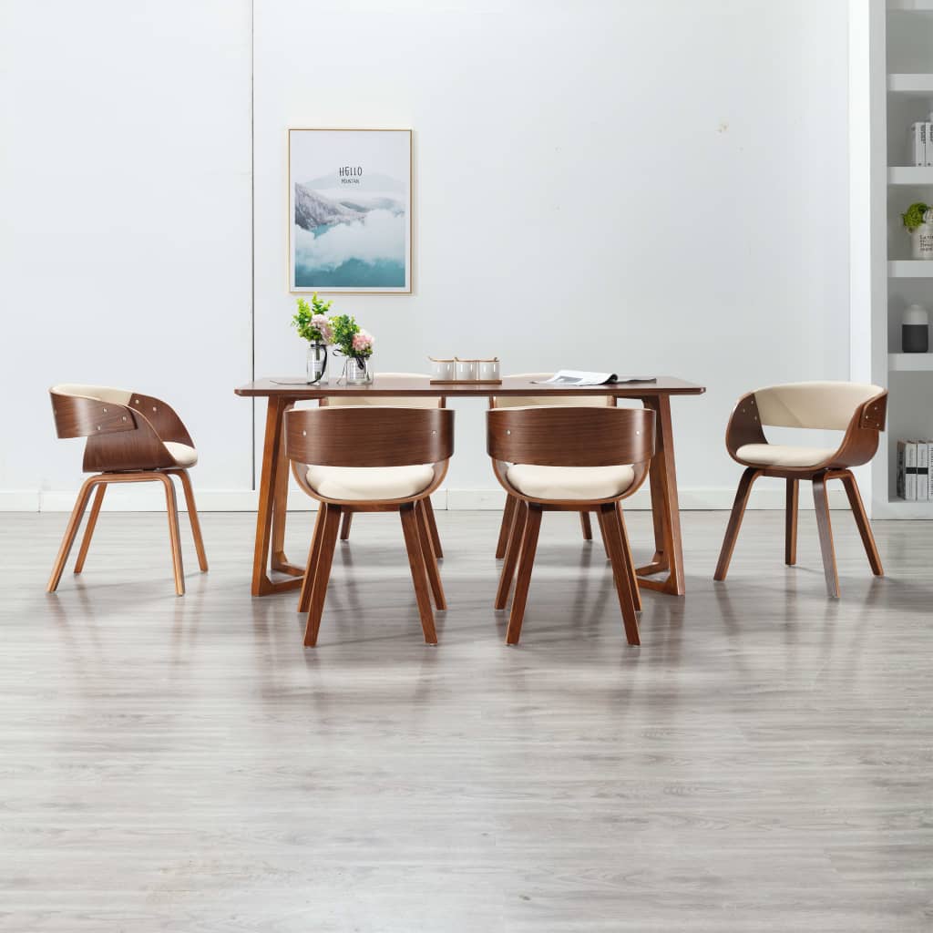 Sedie Da Pranzo 6 Pz Crema In Legno Piegato E Similpelle