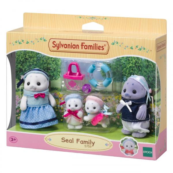 Famiglia Articolata - Sylvanian Families - Famiglia Foche - 4 Personaggi E Accessori Da Spiaggia