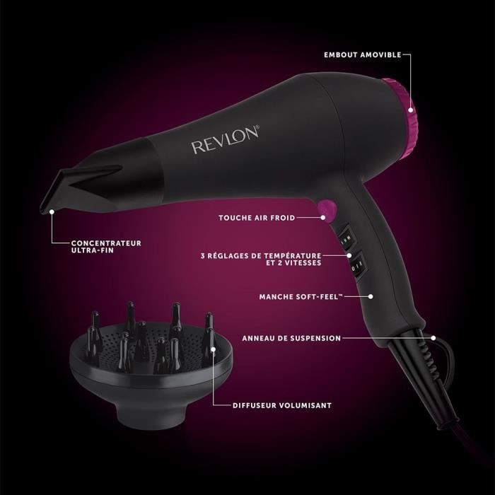 Asciugacapelli - Revlon - Rvdr5251e - Perfect Heat - 2000 W - Motore Ac - 2 Velocità - Nero / Rosa - Image 3