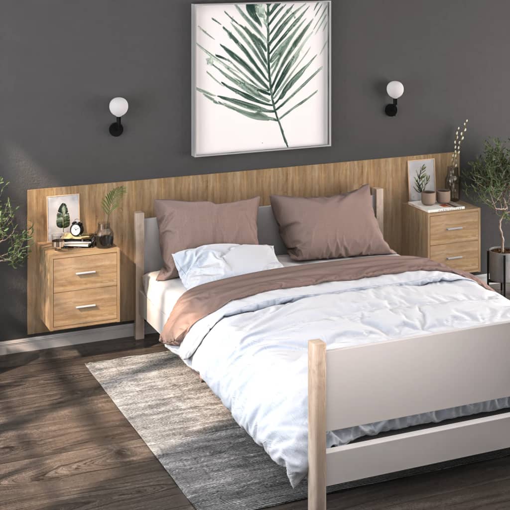 Comodini A Muro 2 Pz Rovere Sonoma
