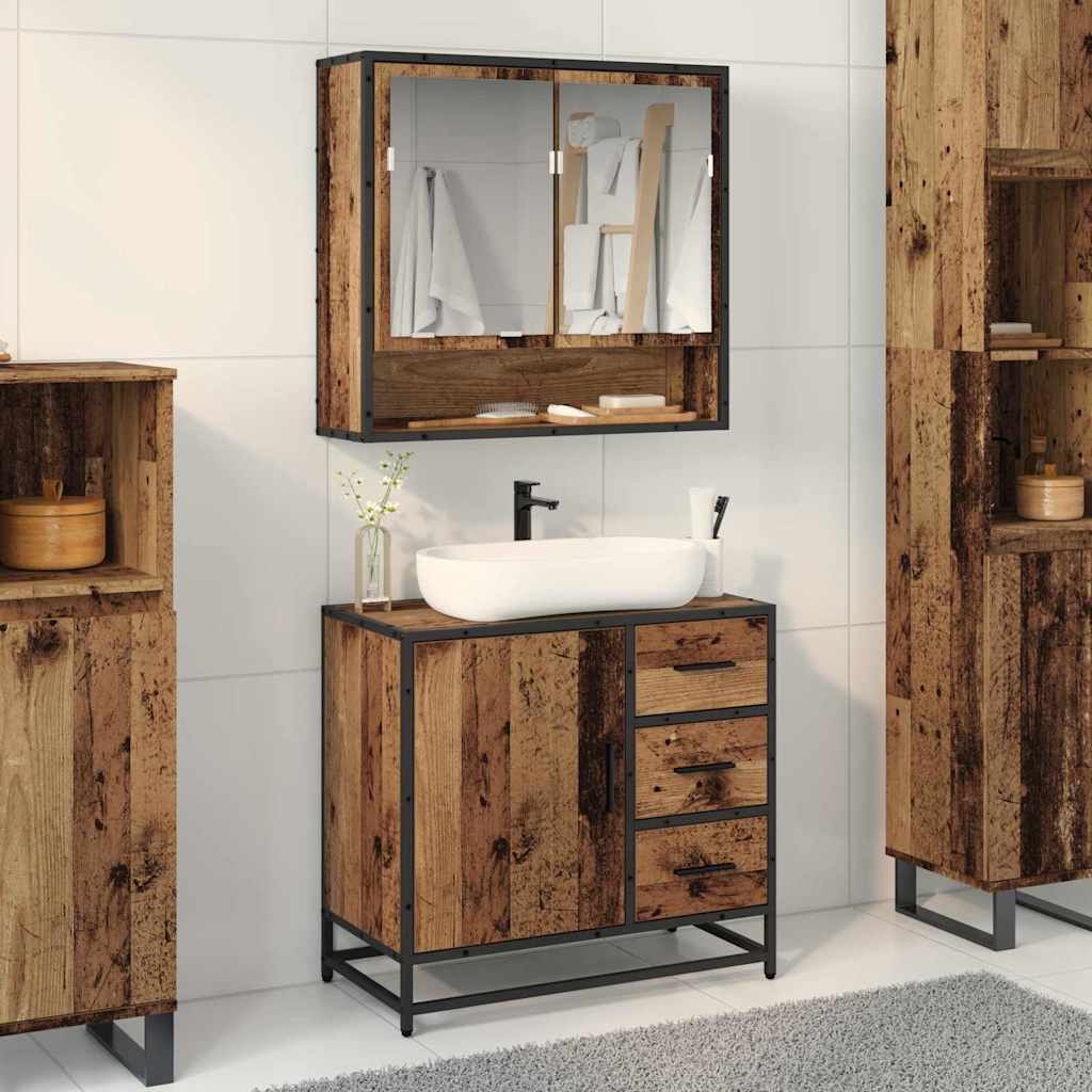 Set Di Mobili Per Il Bagno Con Cassetto 2 Pcs Legno Vecchio