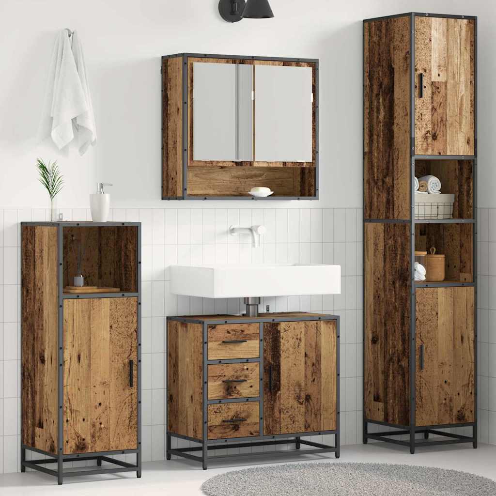 Set Di Mobili Per Il Bagno Con Cassetto 3 Pcs Legno Vecchio