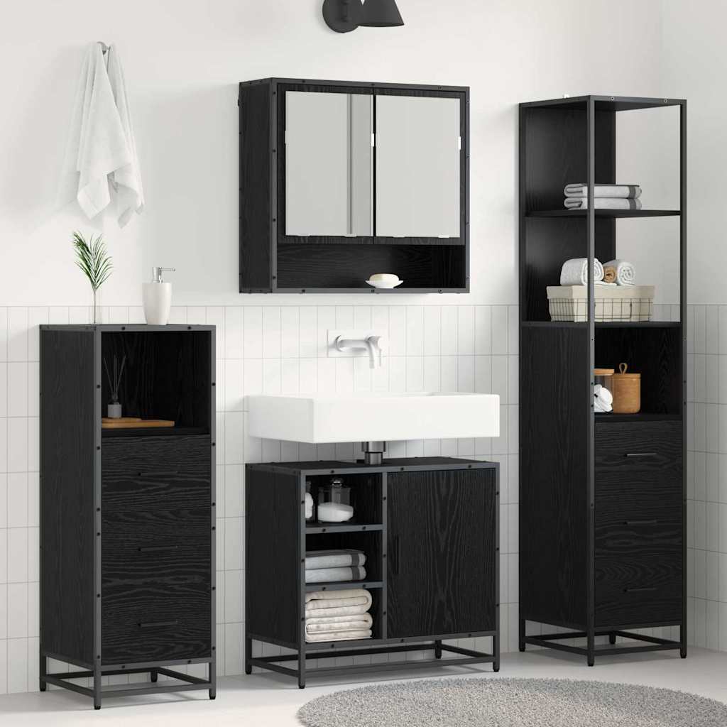 Set Di Mobili Per Il Bagno 3 Pcs Rovere Nero Legno Multistrato