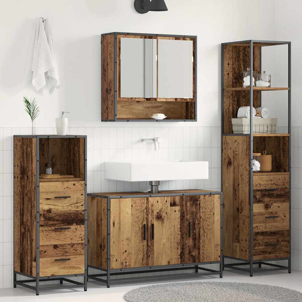 Set Di Mobili Per Il Bagno Con Cassetto 3 Pcs Legno Vecchio