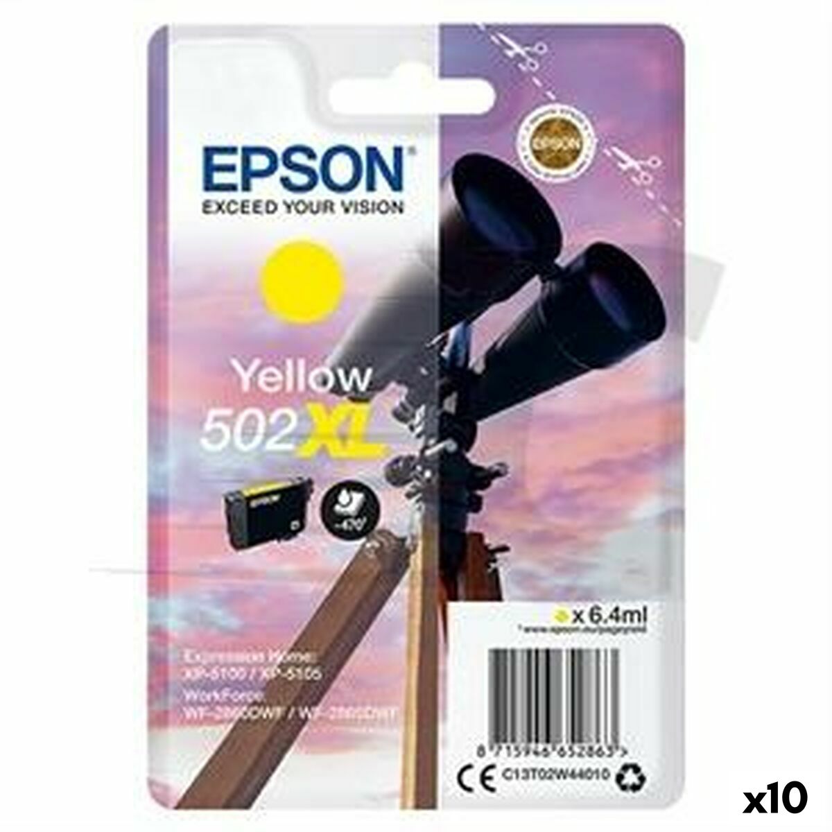 Cartuccia Ad Inchiostro Originale Epson XP-5100 5105 Wf2860dwf 2865dwf Nº 502xl Giallo (10 Unità)