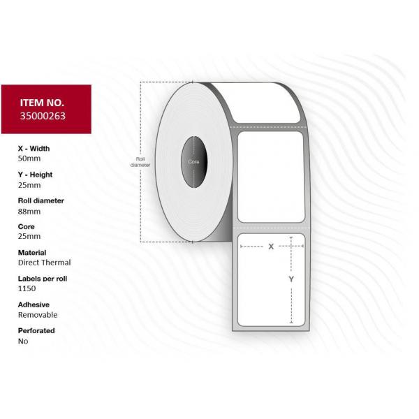 Capture 35000263 Etichetta Per Stampante Bianco (label 50x25 - Core 25. - Diameter 88mm, White. - Premium. Dt. Removable, No Perforation. 1.150 Label