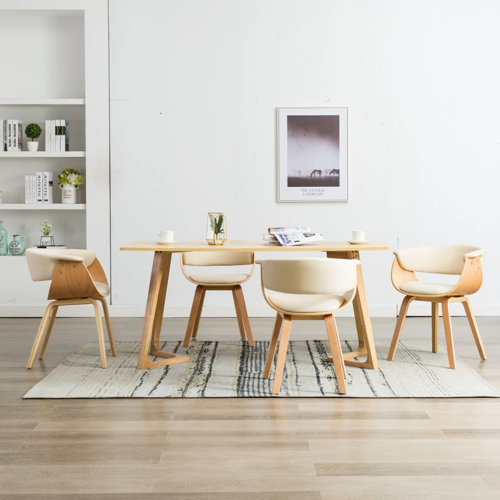 Sedie Da Pranzo 4 Pz In Legno Curvato E Similpelle Crema