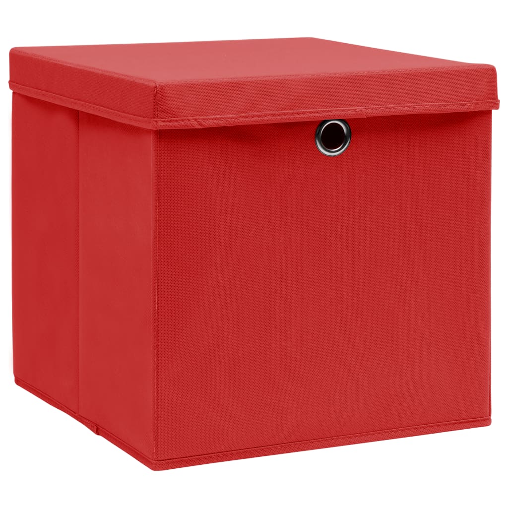 Scatole Portaoggetti Con Coperchi 10pz Rosse 32x32x32cm Tessuto