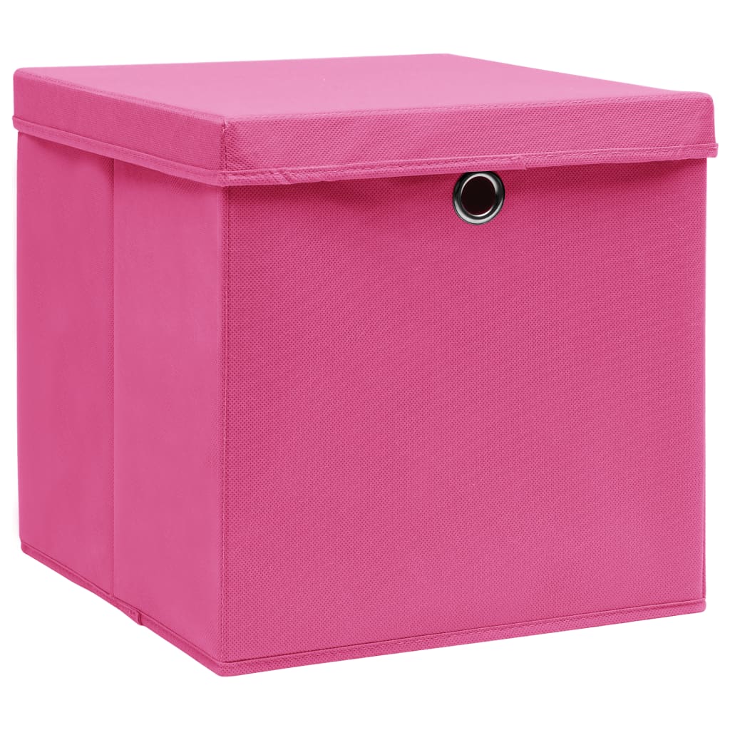 Scatole Portaoggetti Con Coperchi 4pz Rosa 32x32x32 Cm Tessuto