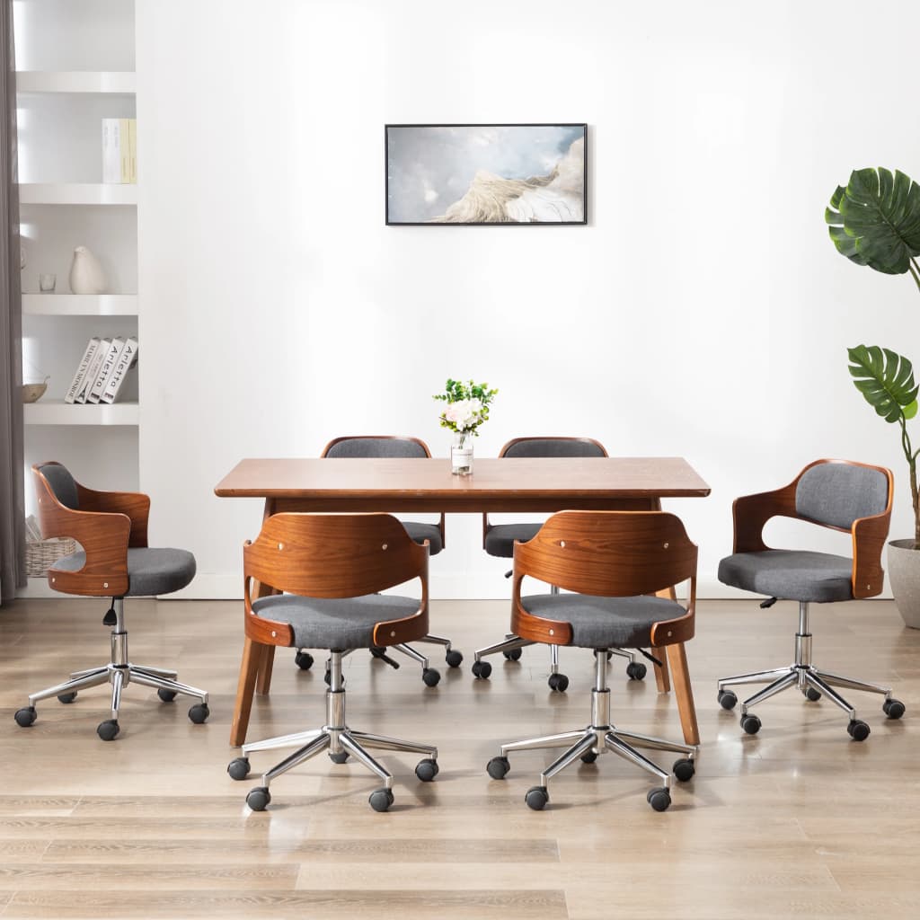Sedie Da Pranzo Girevoli 6 Pz Grigie In Legno Curvo E Tessuto
