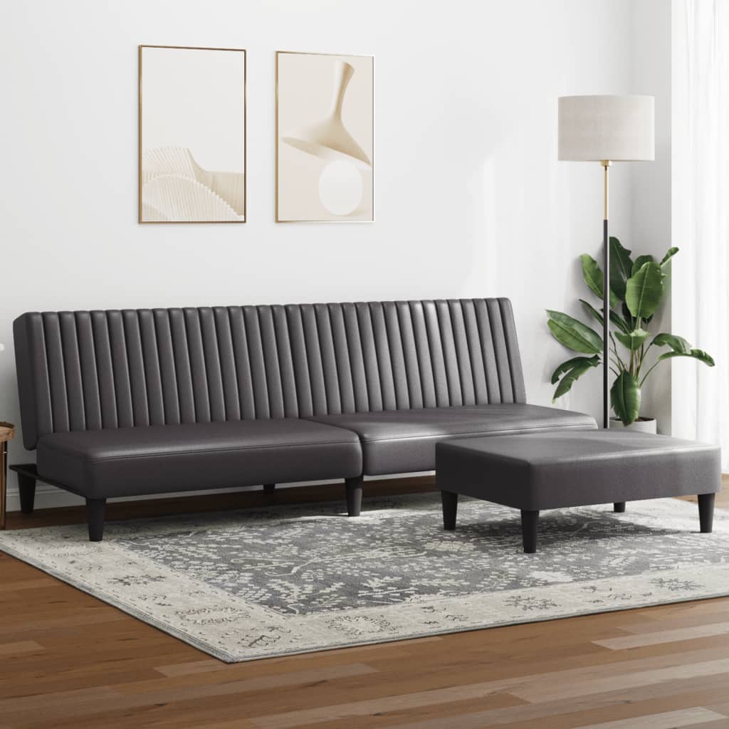 Set Di Divani 2 Pz Grigio In Similpelle