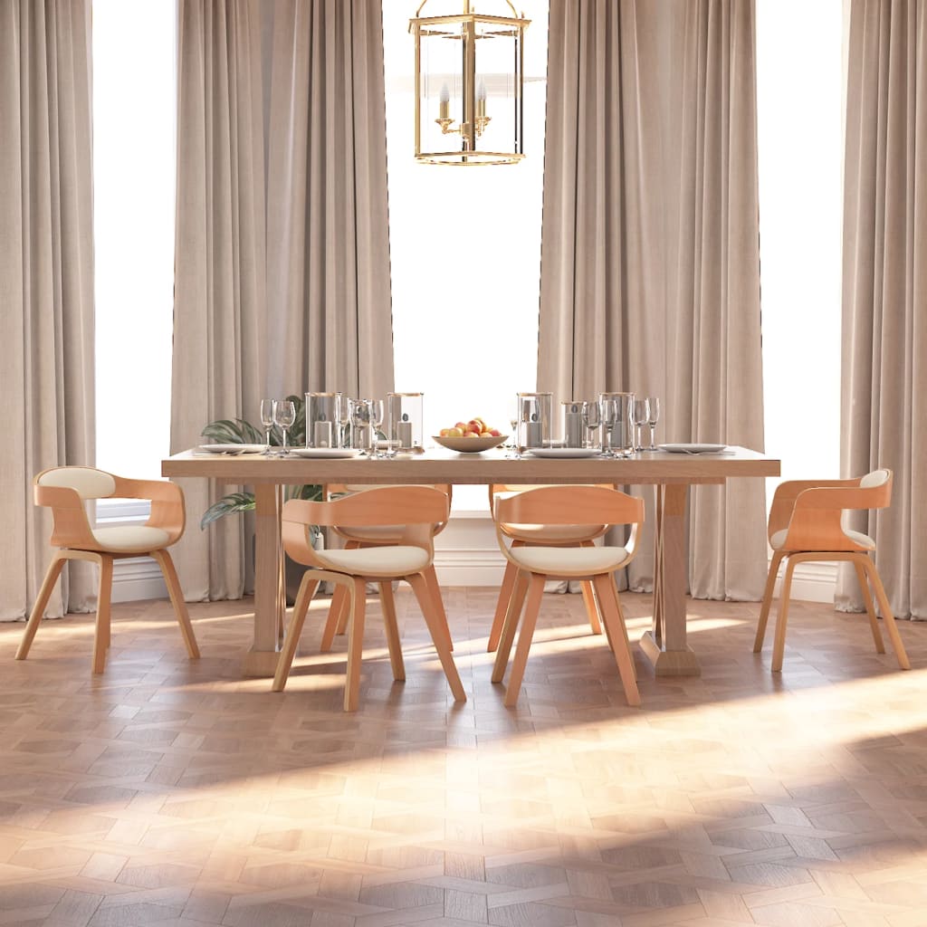 Sedie Da Pranzo 6 Pz Crema In Legno Curvato E Similpelle