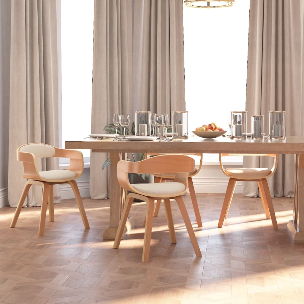 Sedie Da Pranzo 4 Pz Crema In Legno Curvato E Similpelle
