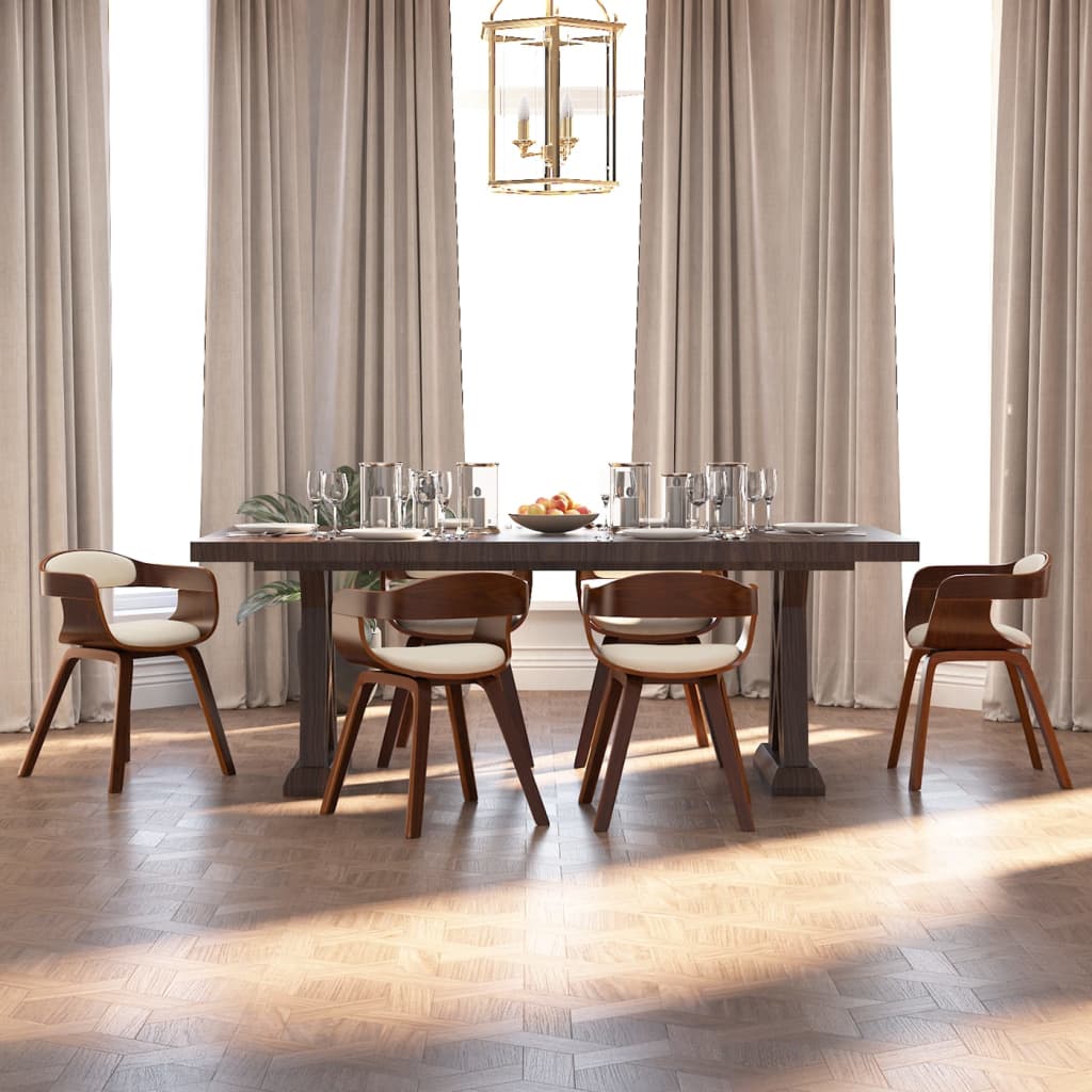 Sedie Da Pranzo 6 Pz Crema In Legno Curvato E Similpelle