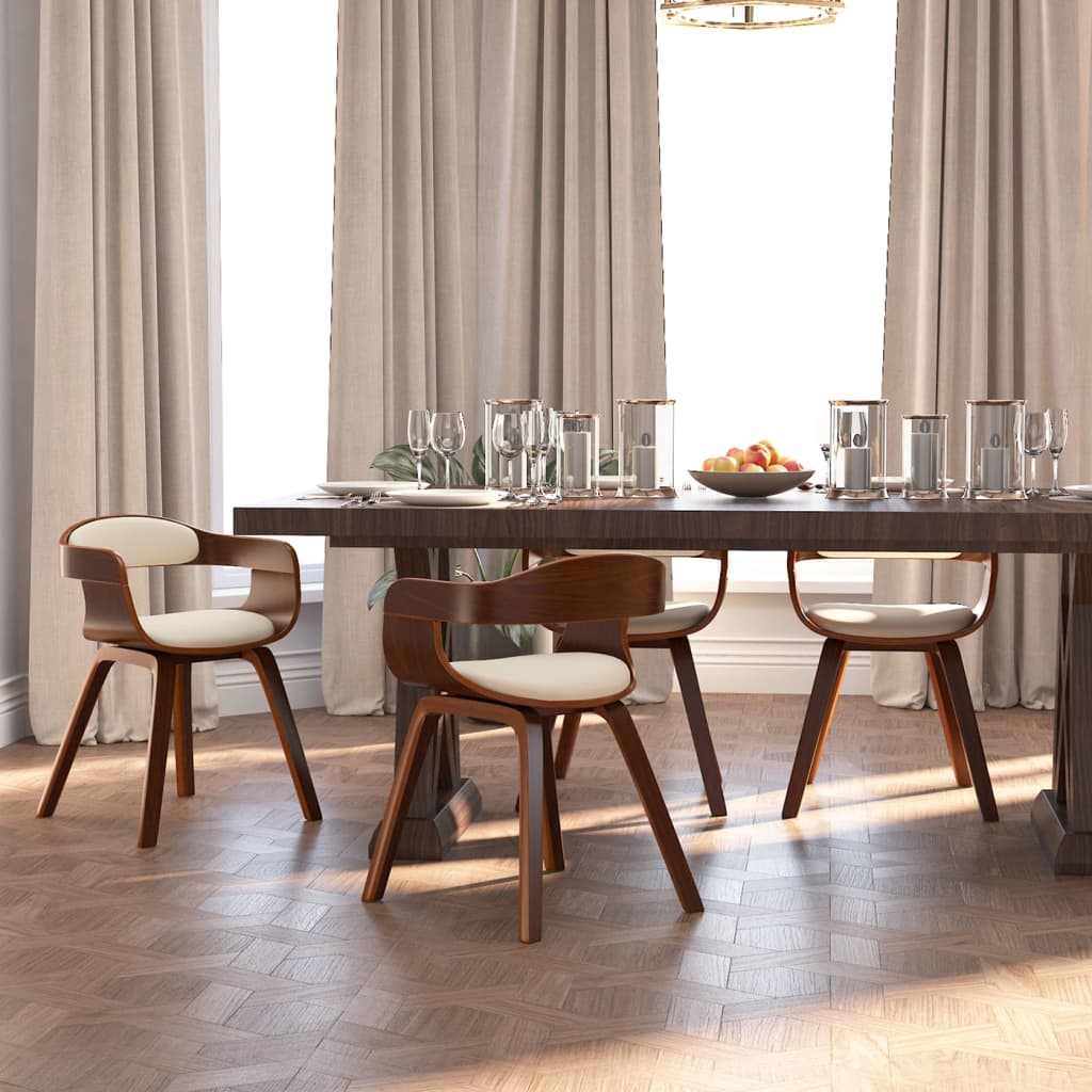 Sedie Da Pranzo 4 Pz Crema In Legno Curvato E Similpelle