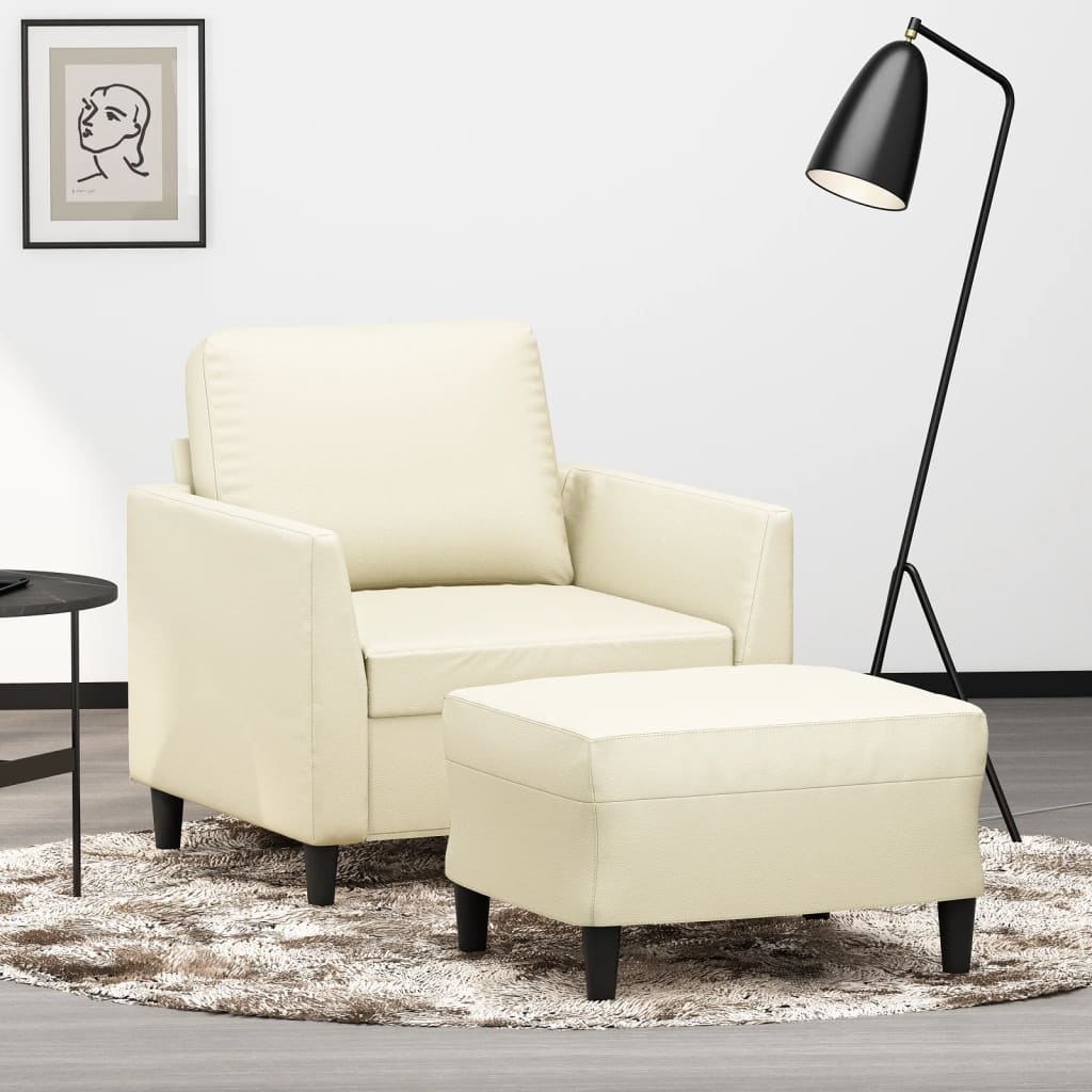 Poltrona Con Poggiapiedi Crema 60 Cm In Similpelle