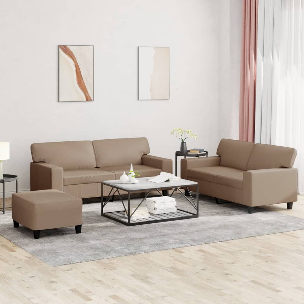 Set Di Divani 3 Pz Cappuccino In Similpelle