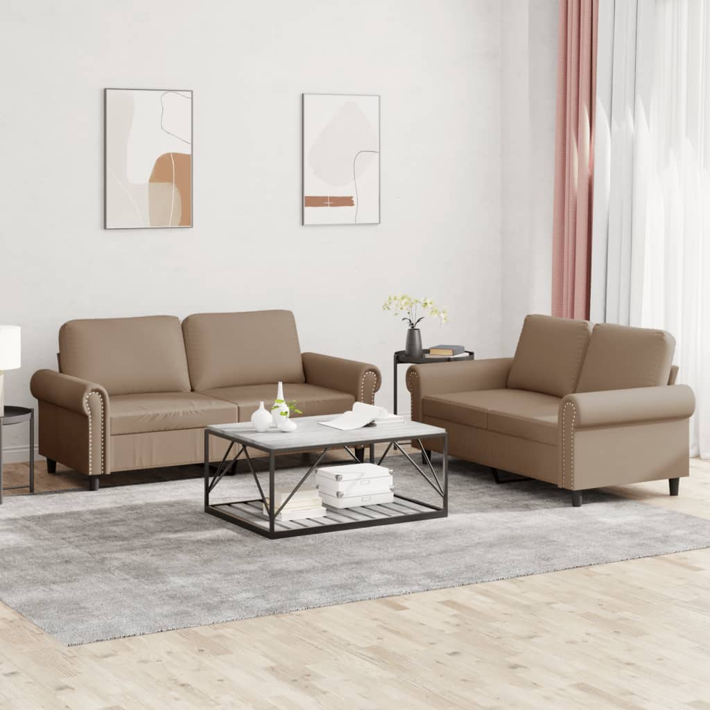 Set Di Divani 2 Pz Con Cuscini Cappuccino In Similpelle
