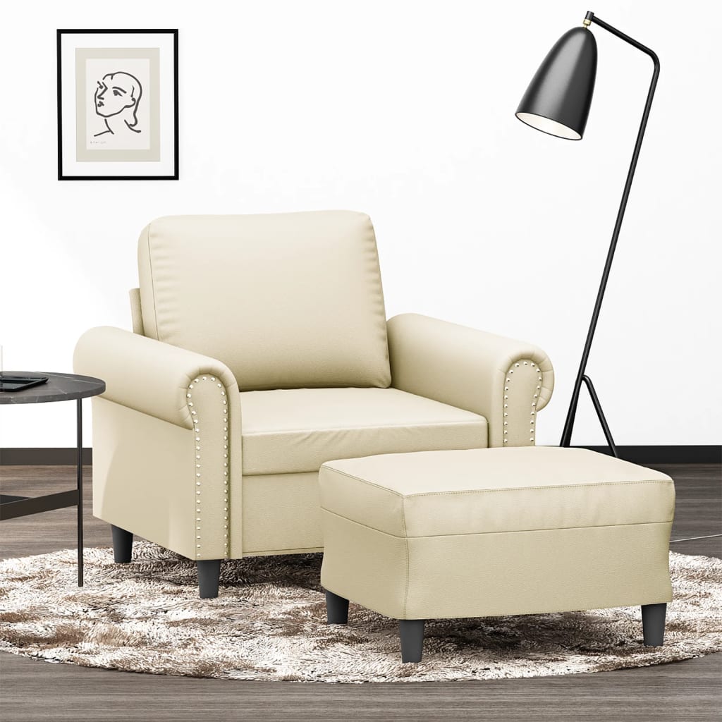 Poltrona Con Poggiapiedi Crema 60 Cm In Similpelle