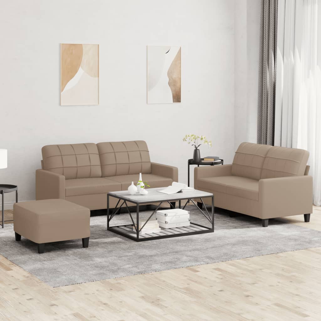 Set Di Divani 3 Pz Con Cuscini Cappuccino In Similpelle