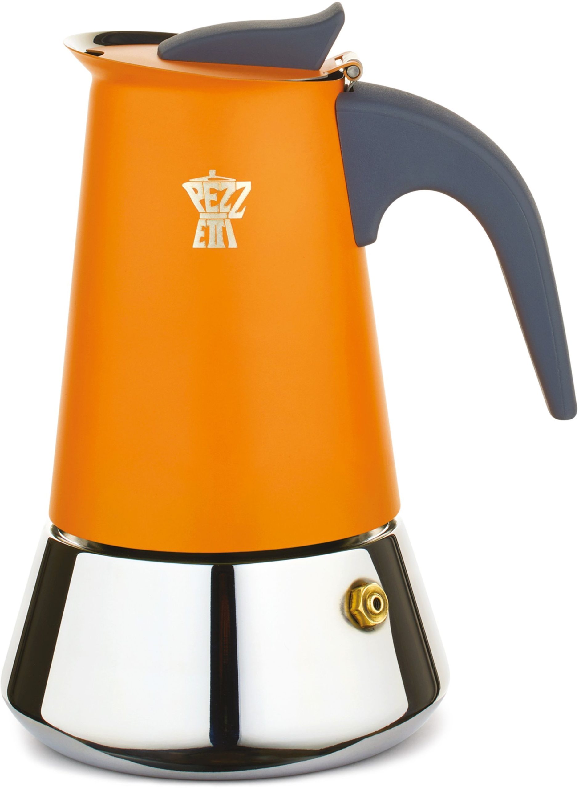 Caffettiera Italiana - Pezzetti - Steelexpress - Acciaio Inox - 6 Tazze - Adatta A Tutti I Piani Cottura, Inclusa L'induzione - Arancione