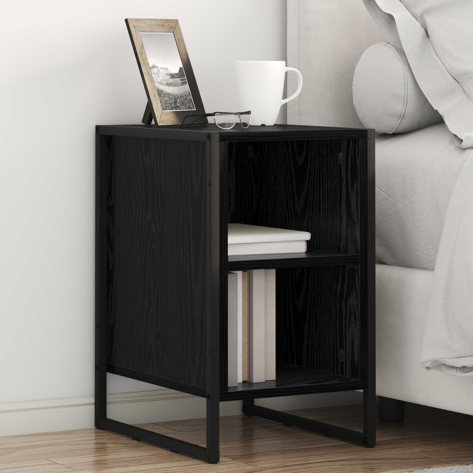 Comodino 2 Pcs Rovere Nero 39.5 X 30 X 50 Cm Legno Multistrato