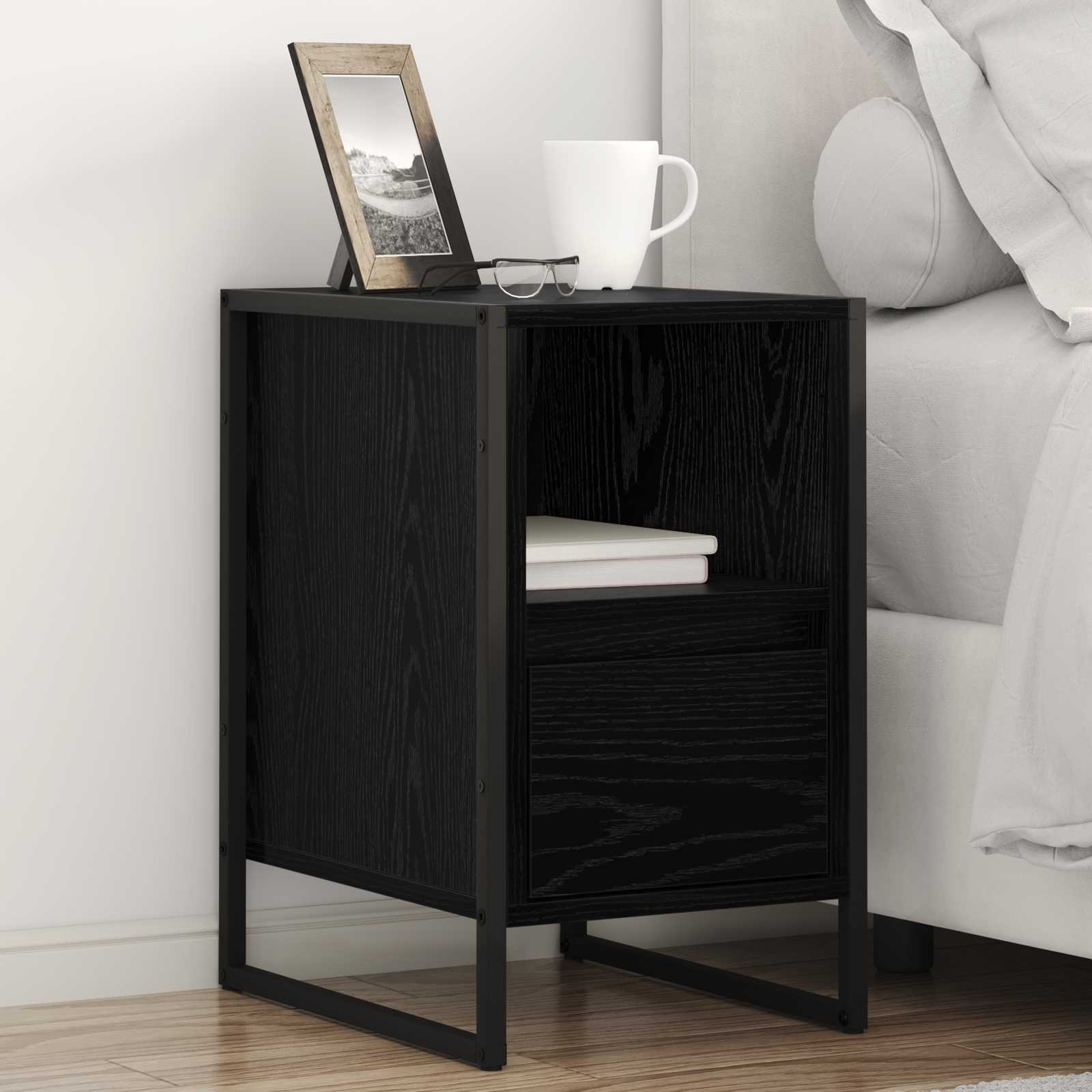 Comodino 2 Pcs Rovere Nero 39,5 X 30 X 50 Cm Legno Multistrato