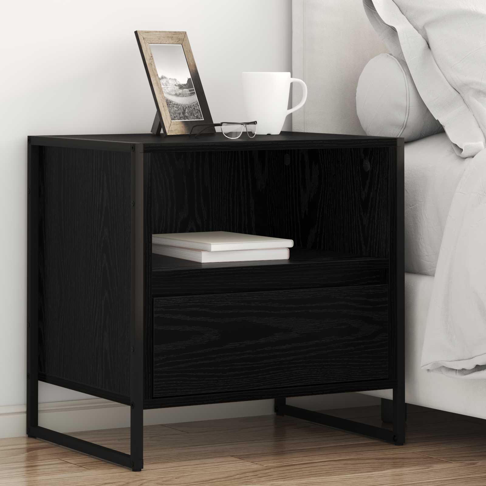 Comodino 2 Pcs Rovere Nero 50 X 39,5 X 50 Cm Legno Multistrato