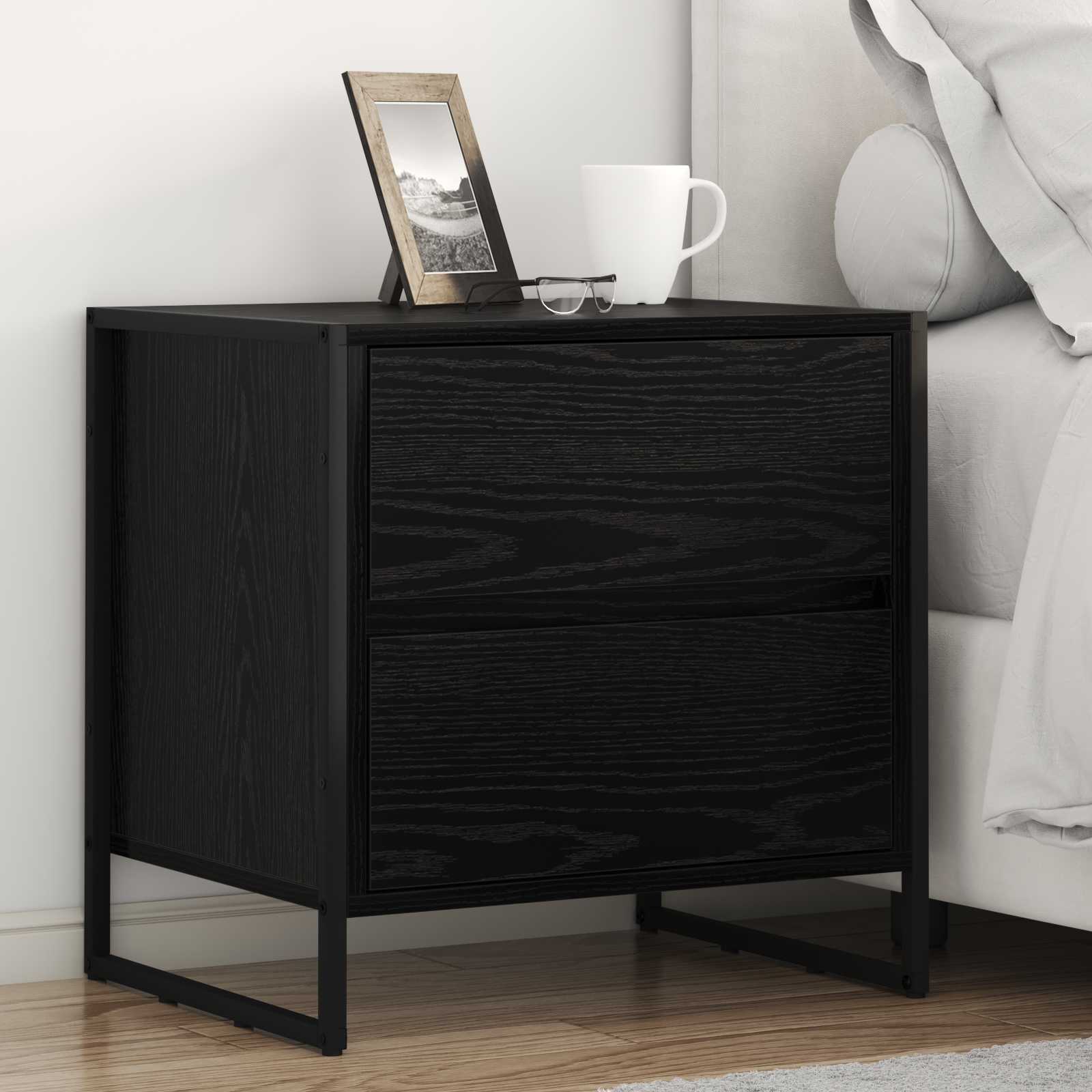 Comodino 2 Pcs Rovere Nero 50 X 39.5 X 50 Cm Legno Multistrato