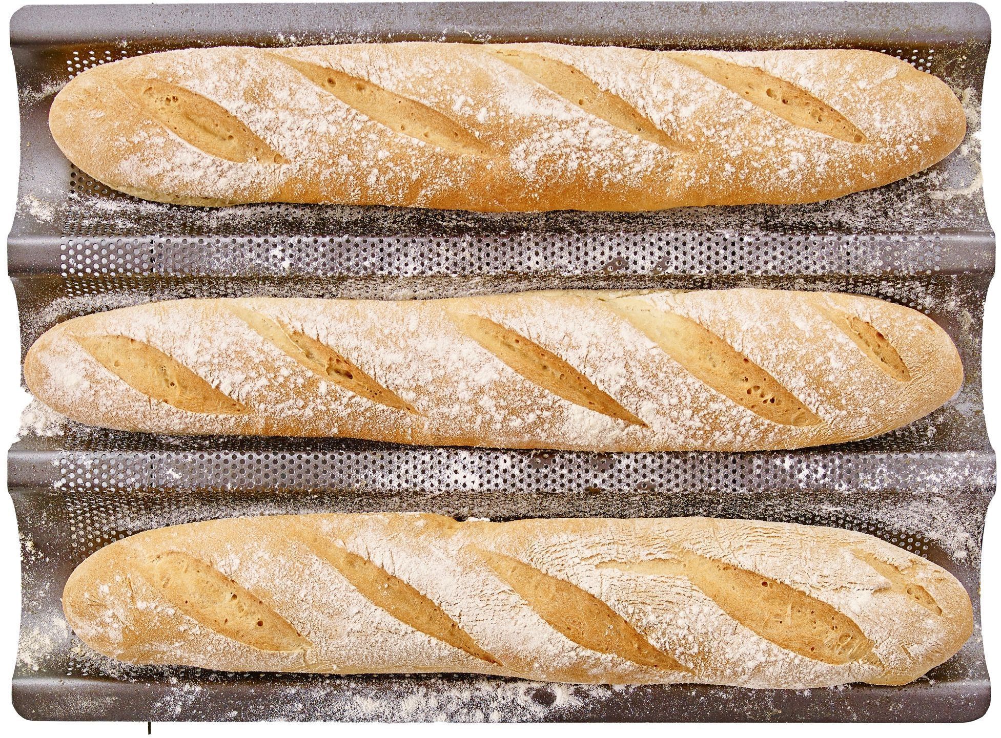 Teglia Forata - Birkmann - Easy Baking - Acciaio Al Carbonio - Antiaderente - Per 3 Baguette - 39,5 X 29,5 X 4,5 cm