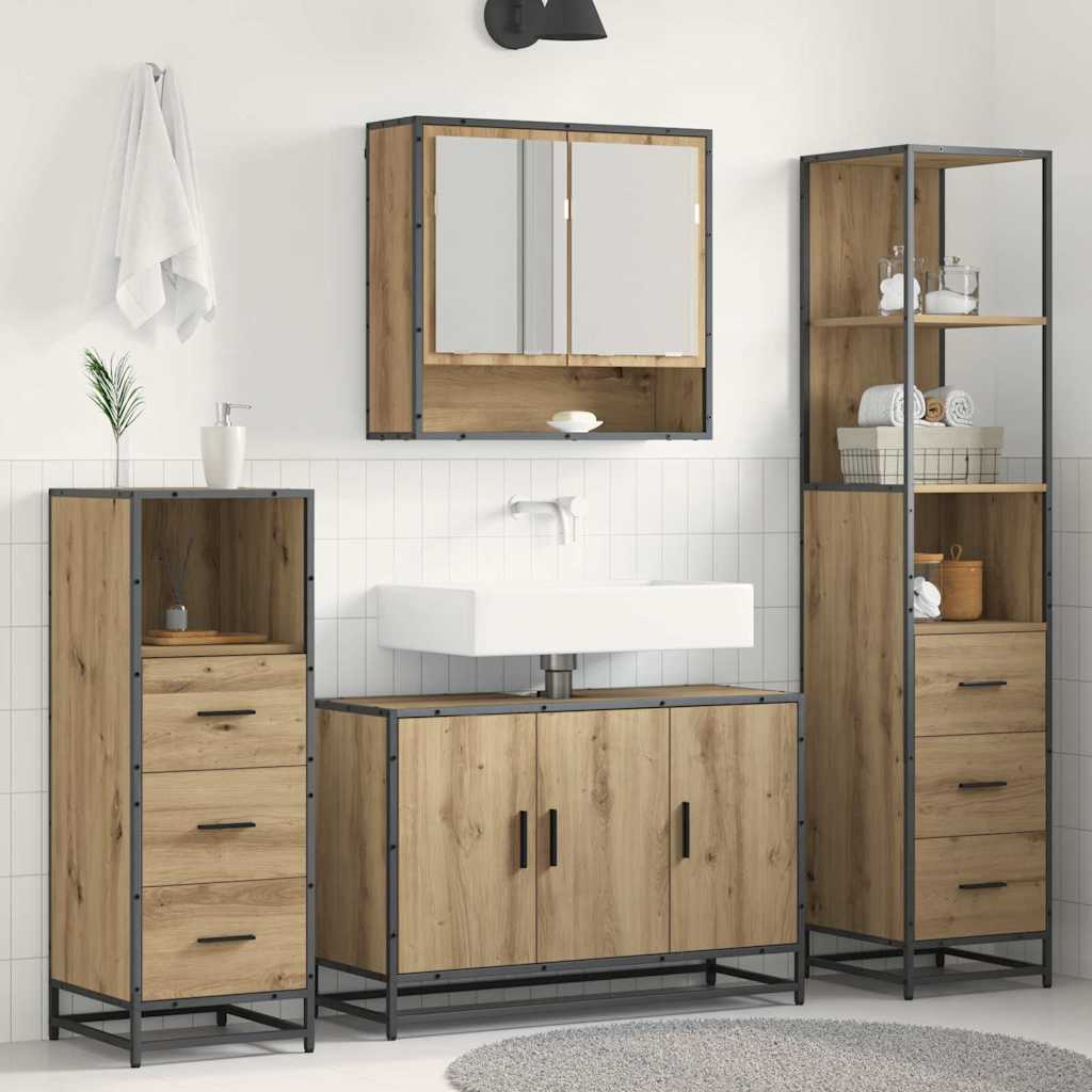 Set Di Mobili Per Il Bagno Con Porta 3 Pcs Rovere Artigianale