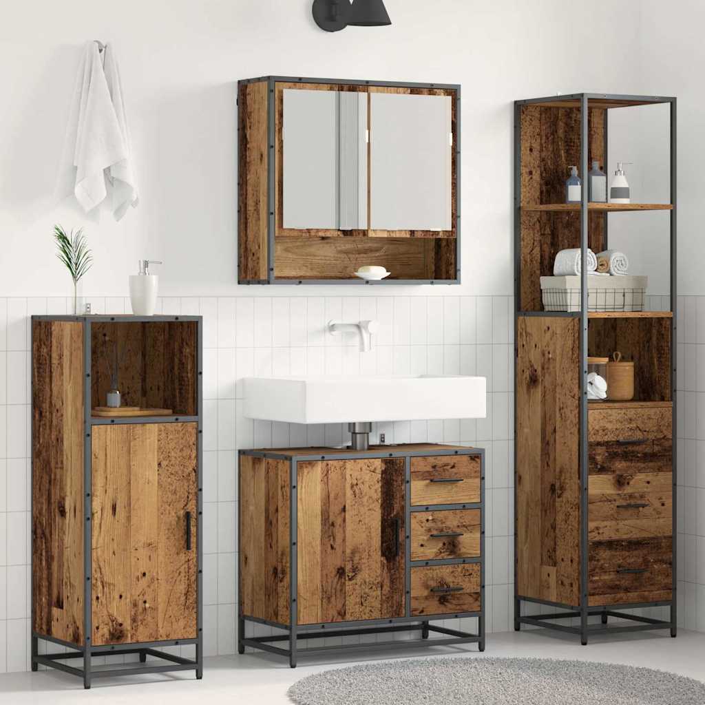 Set Di Mobili Per Il Bagno Con Cassetto 3 Pcs Legno Vecchio